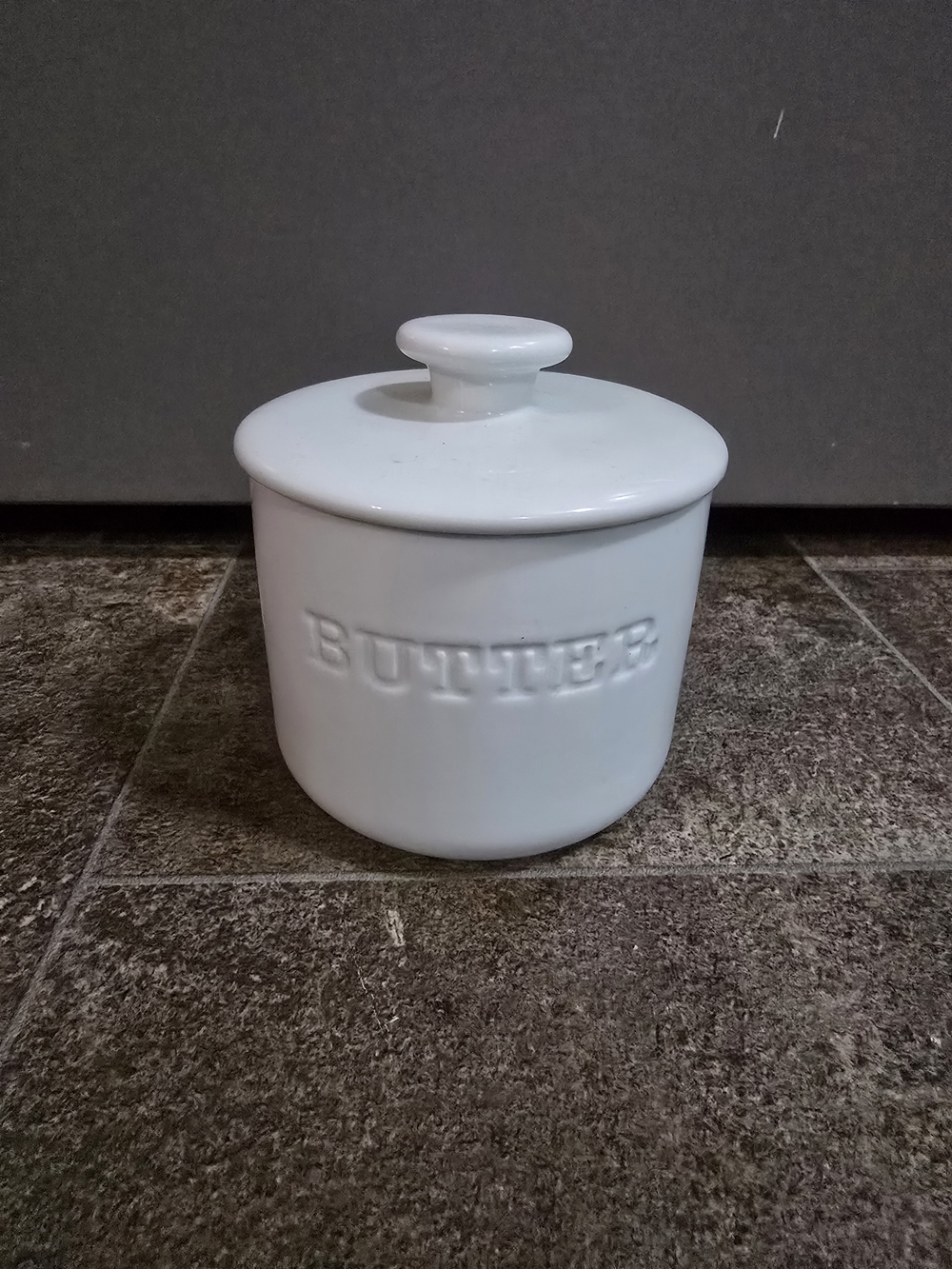 White Ceramic Butter Crock with Lid